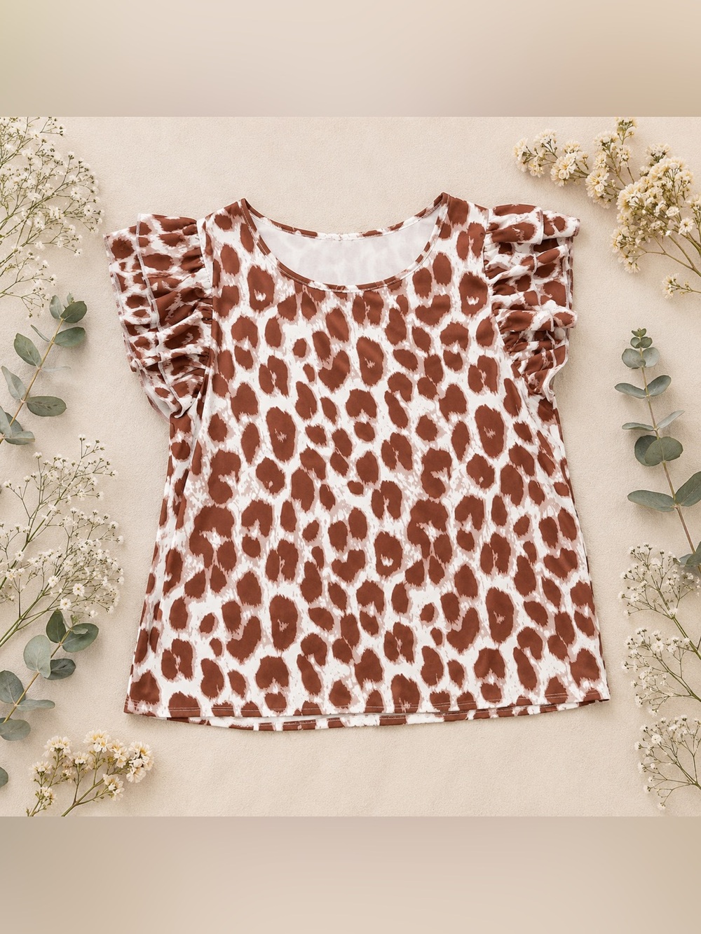 Boutique Leopard Print Ruffle-Sleeve Top